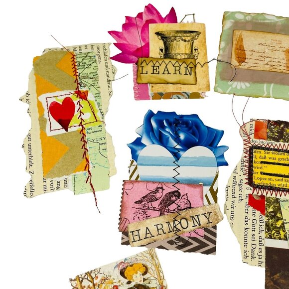 Lot 10 + Pc Junk Journal Snippets Colorful Clusters Sewn Handmade Ephemera mq - Picture 6 of 7